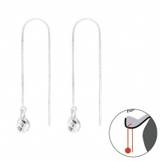 Silver Thread Through Tear Drop Earrings with Cubic Zirconia
