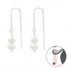 Silver Thread Through Earrings with Freshwater Pearl