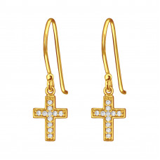 Cross Sterling Silver Gold Plated Earrings with 22x Cubic Zirconia