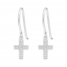Silver Cross Earrings with Cubic Zirconia
