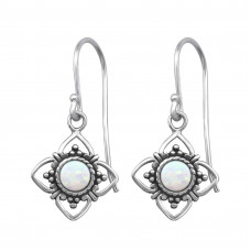 Silver Flower Earrings with Synthetic Opal