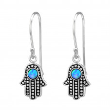 Silver Hamsa Earrings with Synthetic Opal