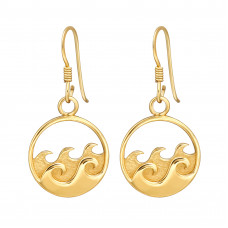 14mm Wave Sterling Silver Gold Plated Earrings