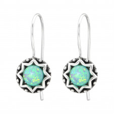 Silver Round Earrings with Imitation Opal