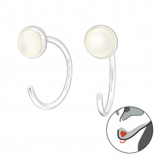 Silver Geometric Ear Huggers with Imitation Stone