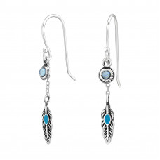 Feather Sterling Silver Earrings with Imitation Opal and Epoxy