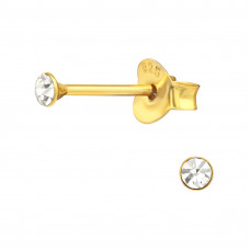 Silver 2.5mm Round Ear Studs with Crystals