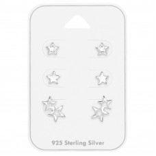 Stars 3x Sterling Silver Ear Studs as Set on Jewelry Card