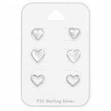 Hearts Sterling Silver Ear Studs Set and Jewelry on Card