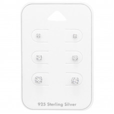 Round 2mm, 3mm, 4mm Sterling Silver Ear Studs with Cubic Zirconia on Card