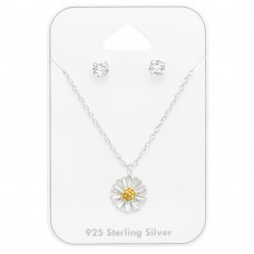 Silver Flower Set on Card with Cubic Zirconia