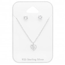 Silver Heart Set on Card with Cubic Zirconia