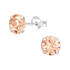 Round 6mm 4 Prong Sterling Silver Basic Ear Studs with 2x Gold Quartz Cubic Zirconia