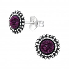 Round Sterling Silver Ear Studs with Druzy Stone