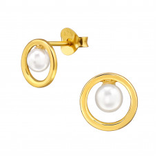 Circle Sterling Silver Ear Studs with Imitation Pearl