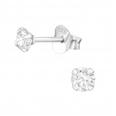 Jeweled Sterling Silver Basic Ear Studs with Cubic Zirconia