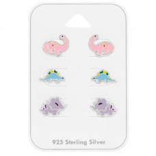 Dinosaur Children's Sterling Silver Set and Jewelry on Card with Epoxy
