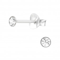 Silver 3mm Round Ear Studs with Crystals