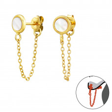 Silver Round Ear Jacket with Hanging Chain and Imitation Stone