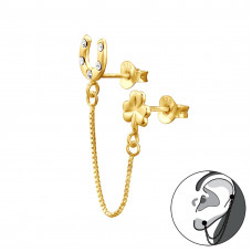 Silver Horseshoe and Clover Ear Jacket with Hanging Chain and Crystal