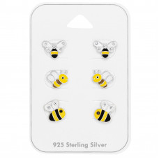 Bee Children's Sterling Silver Set and Jewelry on Card with Crystal and Epoxy