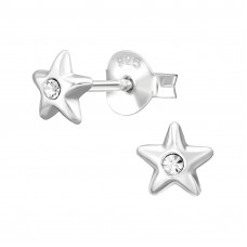3D Star 5mm Sterling Silver Ear Studs with Crystal