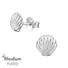 6mm Shell Sterling Silver Rhodium Plated Ear Studs