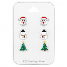 Christmas Children's Sterling Silver Set and Jewelry on Card with Epoxy
