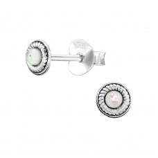 Round Sterling Silver Ear Studs with Imitation Opal