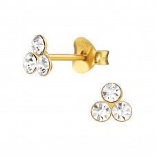 Triangle Sterling Silver Gold Plated Ear Studs with 6x Crystal