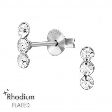 3 Vertical Connected Circles Sterling Silver Rhodium Plated Ear Studs with Crystal