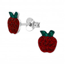 7.5mm Apple Children's Sterling Silver Ear Studs with 28x Crystal