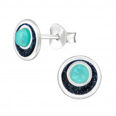 Disc Sterling Silver Ear Studs with Opal and Epoxy