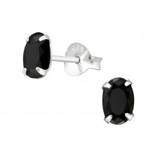 Silver Oval 4X6mm Basic Ear Studs with Cubic Zirconia