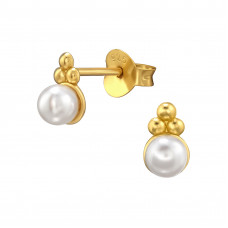 Round Sterling Silver Ear Studs with Imitation Pearl