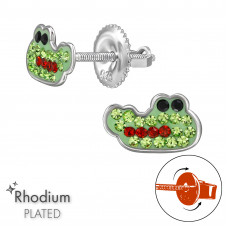 Crocodile Children's Sterling Silver Screw Back Ear Studs with Crystal
