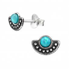 Ethnic Sterling Silver Ear Studs with Imitation Opal 