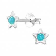 5mm Star Sterling Silver Ear Studs with 2mm Imitation Opal
