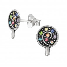 Candy Sterling Silver Oxidized Ear Studs with 16x Mix Color Crystal