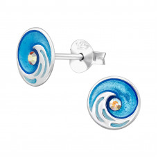 Wave Children's Sterling Silver Ear Studs with Crystal and Epoxy