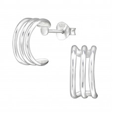 11mm Triple-Bar Half Hoop Sterling Silver Ear Studs