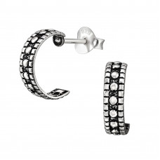 Half Hoop with Raised Dots Sterling Silver Oxidized Ear Studs