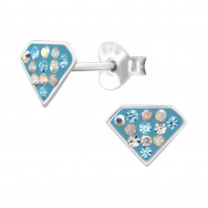 Diamond Shaped Children's Sterling Silver Ear Studs with 24x Crystal