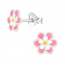 7mm Flower Children's Sterling Silver Ear Studs with White, Yellow and Pink Epoxy