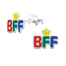 BFF with Crown Children's Sterling Silver Ear Studs with Epoxy
