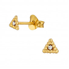 4mm Triangle Sterling Silver Gold Plated Ear Studs with 2x Crystal
