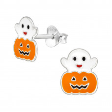 Pumpkin and Ghost Children's Sterling Silver Ear Studs with Epoxy