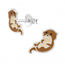 Otter Children's Sterling Silver Ear Studs with Epoxy