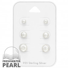 4, 5 and 7mm Fresh Water Pearl Silver Ear Studs Set on Card