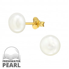 7mm Fresh Water Pearl Sterling Silver Gold Plated Ear Studs